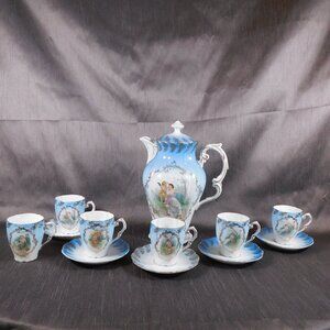 Blue and White Angel Design Chocolate Pot Set with Cups   # 25910